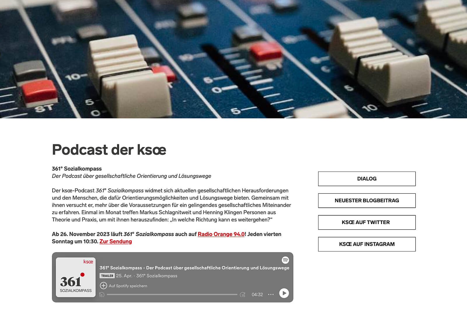 Scrennshot der Podcast-Website