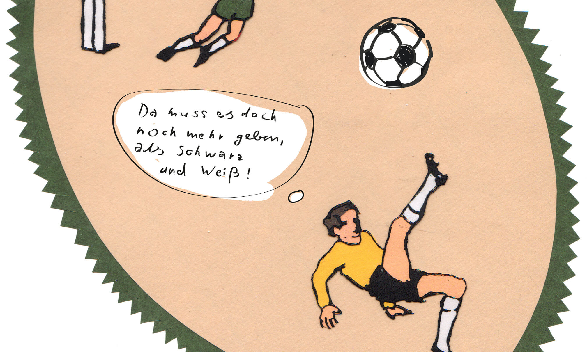 Illustration zweier Fußballspieler mit Sprechblase 