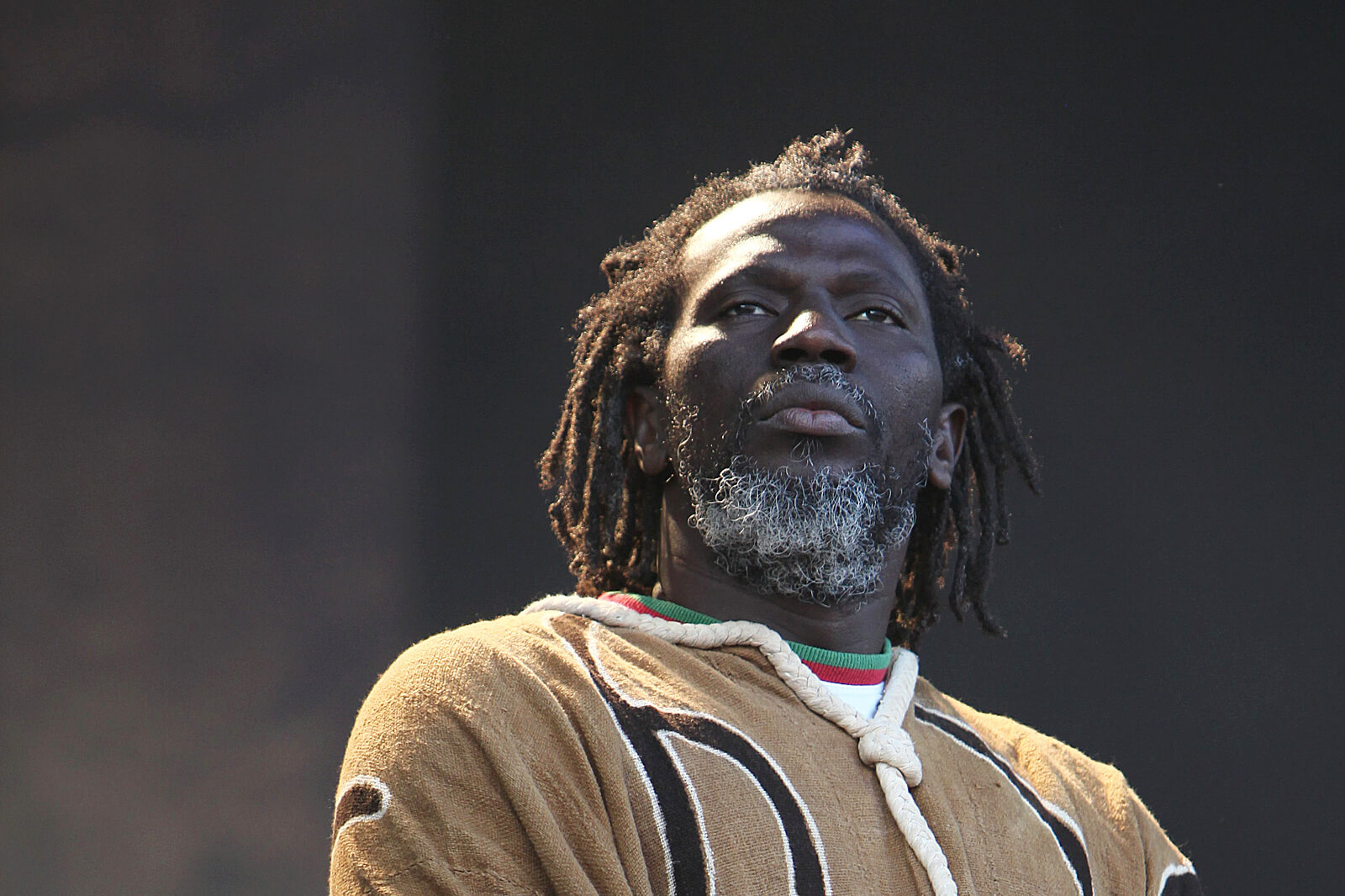Porträt des ivorischen Musikers Tiken Jah Fakoly: Der Mann blickt nachdenklich, er hat einen grauem Bart und Dreadlocks und trägt einen braunen Pullover.