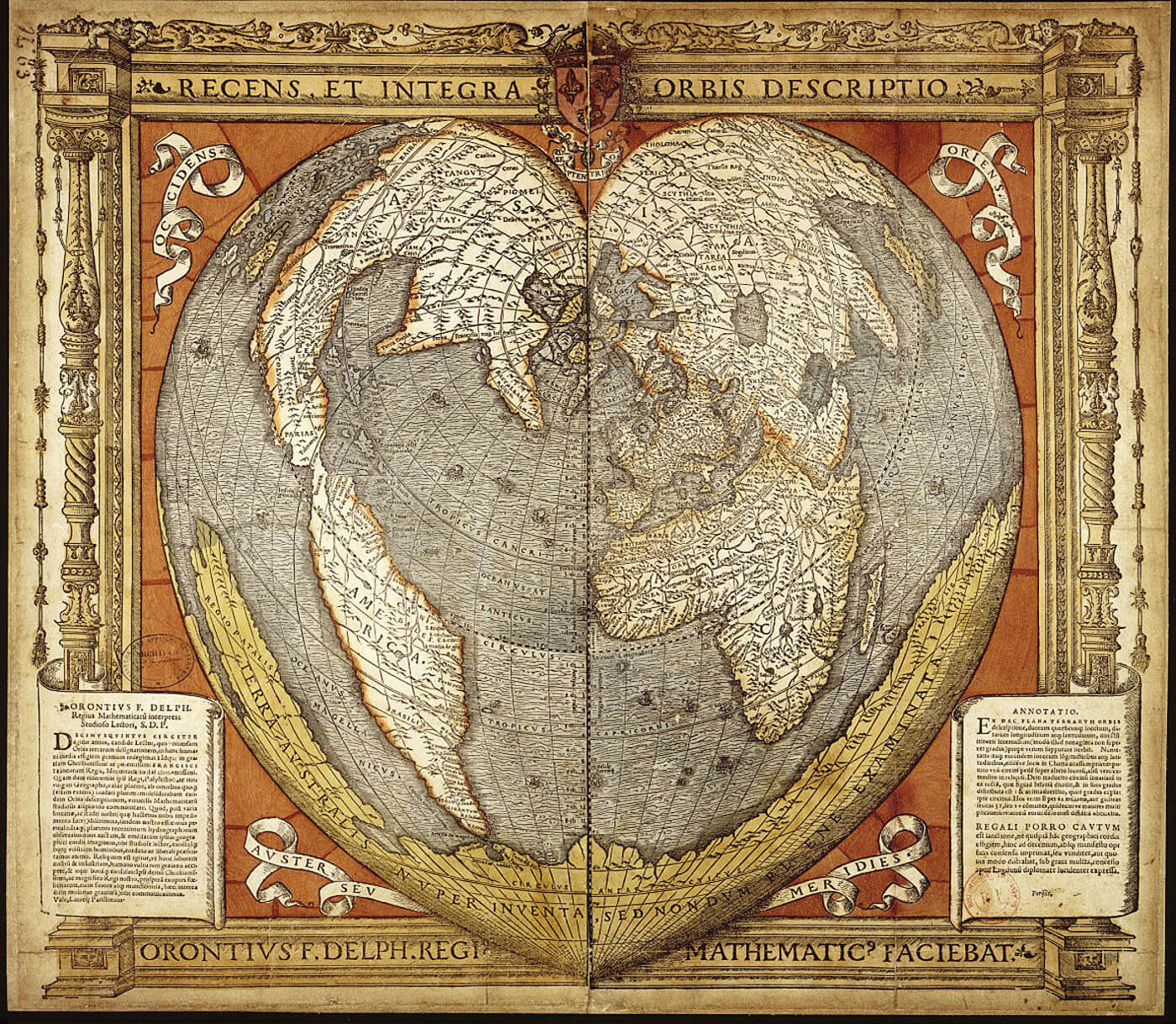 Herz-Weltkarte des französischen Mathematikers Oronce Finé.