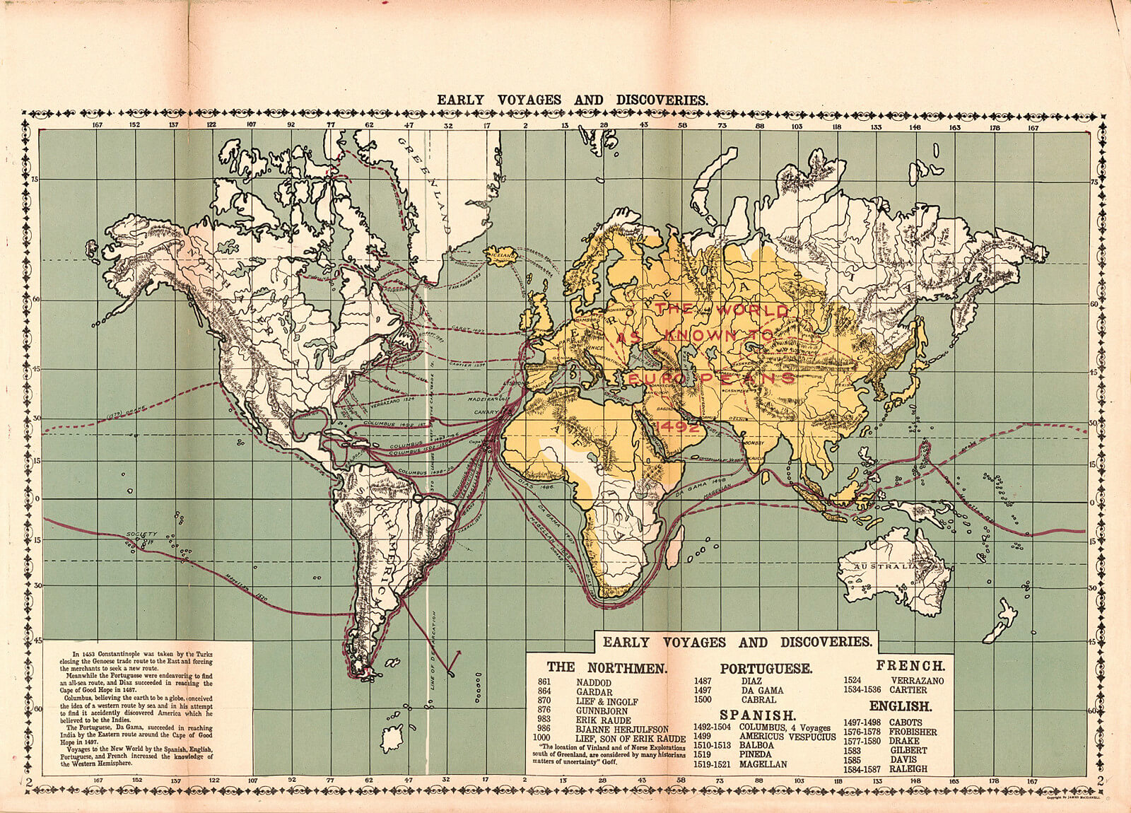 Historische Weltkarte „Early Voyages and Discoveries